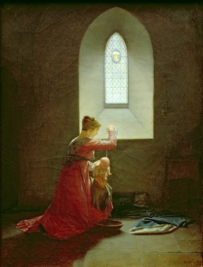 Genevieve de Brabant Baptising seu filho na prisão de Jean Baptiste Mallet