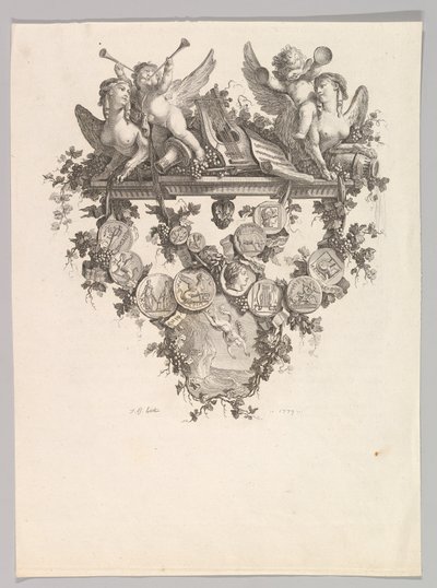 Vinheta com Esfinges e Putti, 1779. de Jean Baptiste Marie Huet