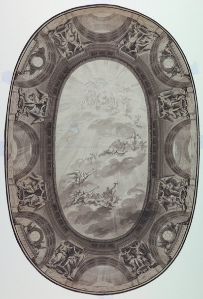 Desenho, Projeto para a Decoração Pintada do Teto de um Salão (Teto Oval Pintado), 1761 de Jean Baptiste Marie Pierre