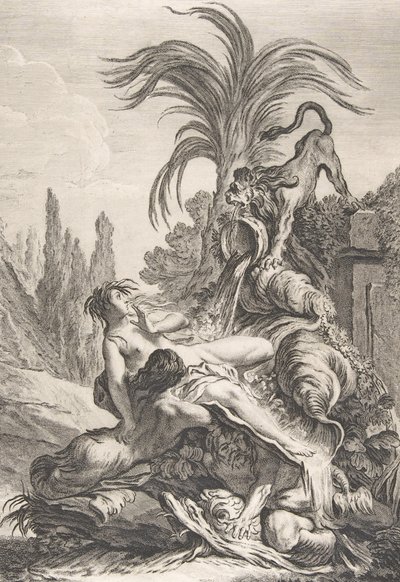 A Naiad Assustada Uma naiad desgrenhada recuou horrorizada ao ver um leão, ca. 1740, de Jean Baptiste Marie Pierre