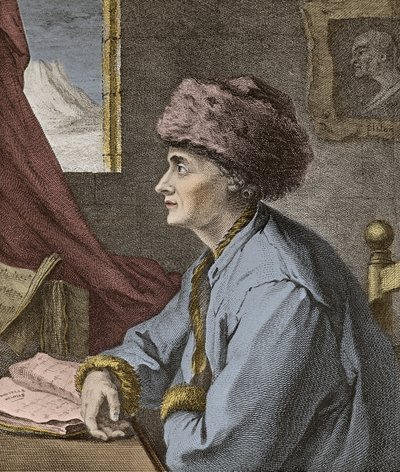 Jean Jacques Rousseau Escritor e filósofo francês em Neufchatel em 1765 gravado por J.B. Michel - Retrato de Jean-Jacques Rousseau (Jean Jacques) a Neuf Chatel em 1765 gravura de J.B. Michel de Jean Baptiste Michel