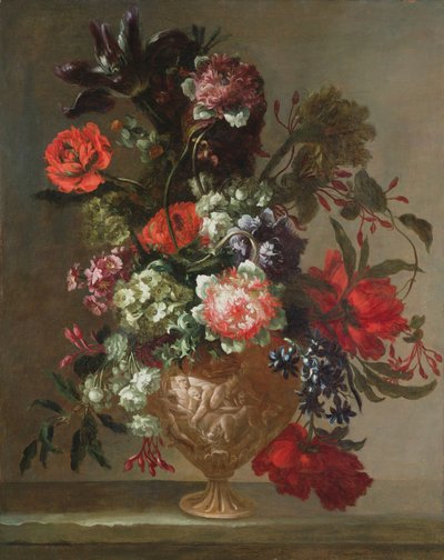 Ainda vida de flores em um vaso esculpido de Jean Baptiste Monnoyer