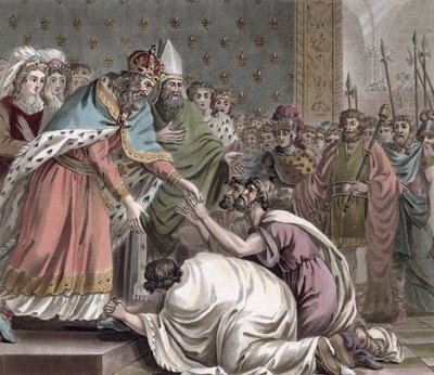 "Carlos Magno recebe os Embaixadores do Imperador do Oriente", 1789 de Jean Baptiste Morret