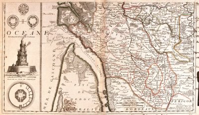 Mapa da Aquitânia (França) (Gravura de Jean Baptiste Nolin