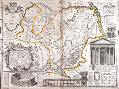 Mapa da Diocese de Nimes (França) (Gravura de Jean Baptiste Nolin