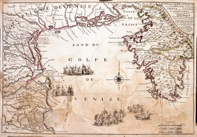 Mapa do Golfo de Veneza, Mar Adriático (Gravura de Jean Baptiste Nolin