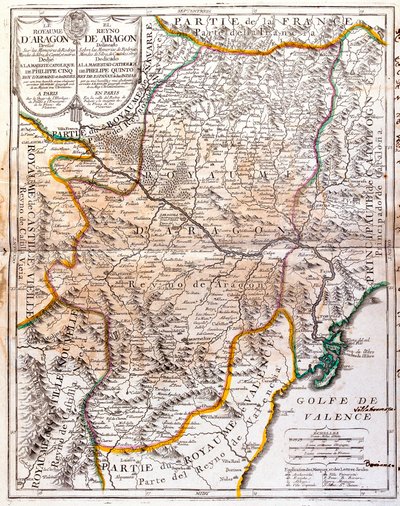 Mapa do Reino de Aragão (Espanha) (Gravura de Jean Baptiste Nolin