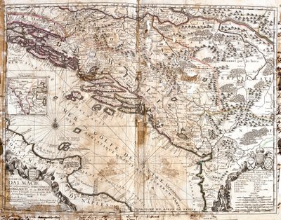Mapa do Reino da Dalmácia (actual Croácia e Montenegro), na costa do Golfo de Veneza (Mar Adriático) (Gravura de Jean Baptiste Nolin