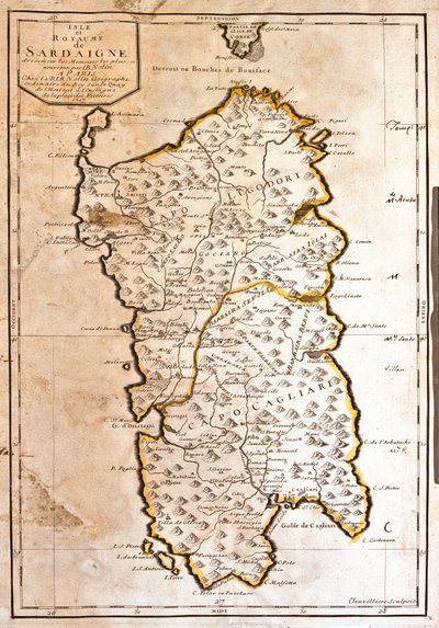 Mapa do Reino da Sardenha (Itália) (Gravura de Jean Baptiste Nolin