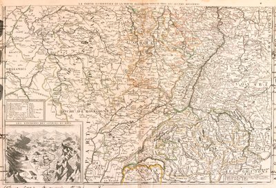 Mapa da área ao redor do Reno (Alemanha, Suíça, França) (Gravura de Jean Baptiste Nolin