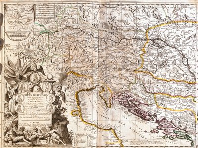 Mapa do curso do rio Danúbio na Alemanha (Gravura de Jean Baptiste Nolin