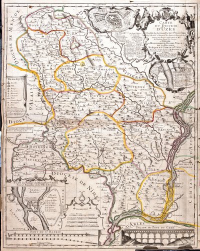Mapa da diocese de Uzes (França) (Gravura de Jean Baptiste Nolin