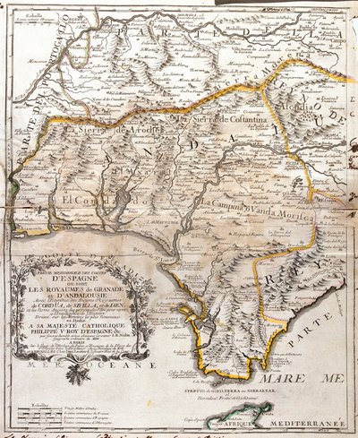 Mapa dos reinos de Granada e Andaluzia (Espanha) (Gravura de Jean Baptiste Nolin