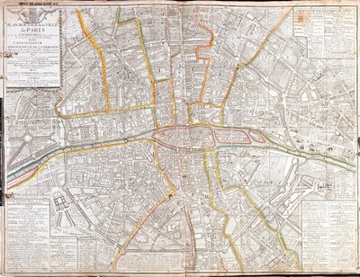 Mapa de estradas de Paris e dos seus subúrbios de Jean Baptiste Nolin