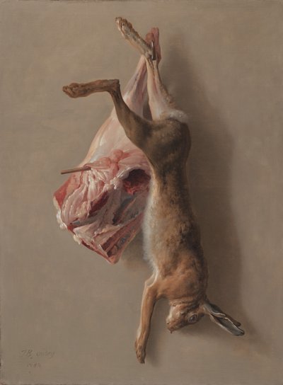Uma lebre e uma perna de cordeiro, 1742 de Jean Baptiste Oudry