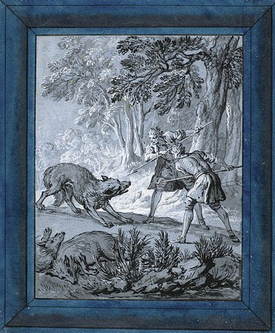 Homens atacando lobos ("Rien de Trop III") de Jean Baptiste Oudry