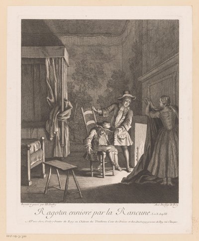 Ragotin bêbado em uma cadeira perto do fogo Ragotin ennivré par la rancune (título no objeto) Cenas de Roman Comique de Scarron (título da série) de Jean Baptiste Oudry