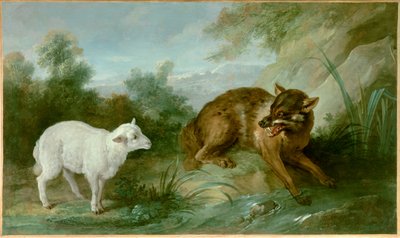 O lobo e o cordeiro. Ilustração de uma fábula de Jean de La Fontaine (1621-1695). Pintura de Jean Baptiste Oudry (1686-1755) de Jean Baptiste Oudry