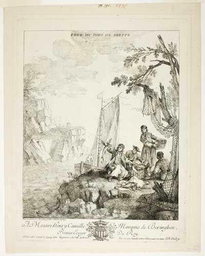 Vista do porto de Dieppe de Jean Baptiste Oudry