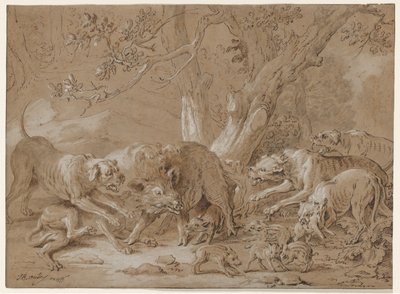 Porca selvagem e seus filhotes atacados por cães de Jean Baptiste Oudry