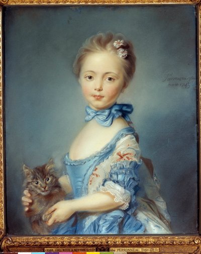 Retrato da Menina com Pintura de Gato em Pastel de Jean-Baptiste Perroneau (Jean Baptiste Perronneau) (1715-1783) de Jean Baptiste Perronneau