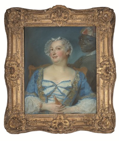 Retrato de uma mulher de vestido azul e do seu criado negro de Jean Baptiste Perronneau