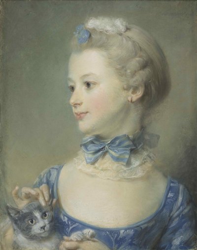 A menina com o gato Marie-Anne Huquier, 1747. de Jean Baptiste Perronneau
