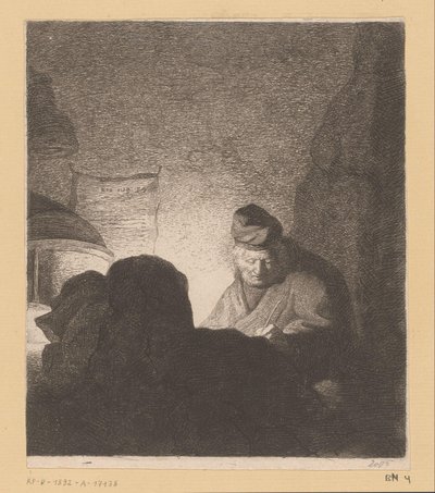 Homem escrevendo à luz de uma lâmpada de Jean Baptiste Pierre Lebrun (attributed to)