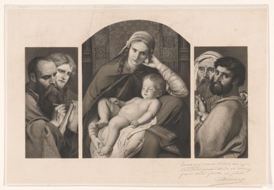 Tríptico: Maria com Cristo no colo e dois grupos de dois apóstolos de Jean Baptiste Pierre Michiels (signed by artist)