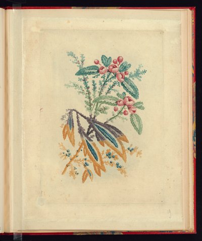 Desenho Ornamental com Pequenas Flores Vermelhas e Bagas, da Nova Suíte de Cadernos de Flores Naturais para Uso de Desenhistas e Pintores, No.1 de Jean Baptiste Pillement