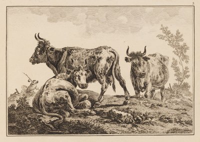 Placa 3, do "Caderno de Seis Folhas de Bois e Vacas" de Jean Baptiste Pillement