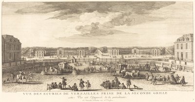 Vista dos estábulos de Versalhes tiradas do segundo portão de Jean Baptiste Rigaud
