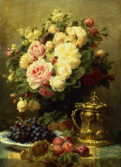 Um Vaso de Rosas e um Tankard sobre uma mesa (óleo sobre tela) de Jean Baptiste Robie