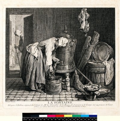 La Fontaine, gravada por Charles Nicolas Cochin I (1688-1754) 1739 (gravura e gravação em papel tecido) de Jean-Baptiste Simeon (after) Chardin
