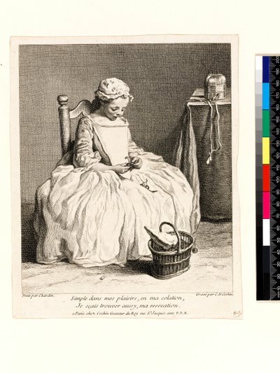 Menina com seu almoço (La Petite Fille aux Cerises) gravada por Charles Nicolas Cochin I (1688-1754) 1738 (gravura e gravação) de Jean-Baptiste Simeon (after) Chardin