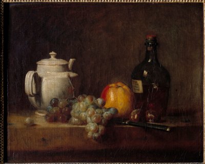 La teiere blanche avec raisins Pintura de Jean Baptiste Simeon Chardin (1699-1779) Século XVIII de Jean Baptiste Simeon Chardin