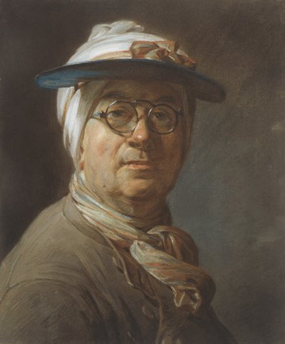 Auto-retrato com viseira, c.1776 (pastel sobre papel, montado sobre tela) de Jean Baptiste Simeon Chardin