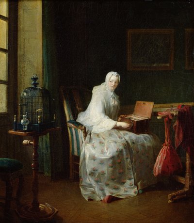 O órgão do pássaro ou uma mulher que varia seus prazeres, 1751 de Jean-Baptiste Simeon Chardin