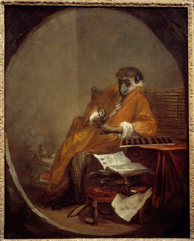 O macaco antigo. Representação de um macaco na postura do homem. Pintura de Jean Baptiste Simeon Chardin (1699-1779) de Jean Baptiste Simeon Chardin