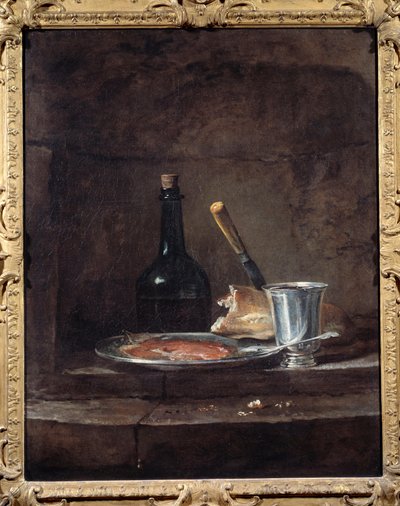 A apreensão de um almoço também diz a taça de prata. Pintura de Jean Baptiste Simeon Chardin (1699 - 1779) de Jean Baptiste Simeon Chardin