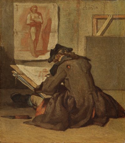 Jovem estudante de desenho (óleo em carvalho) de Jean Baptiste Simeon Chardin