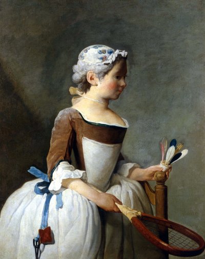 Menina com raquete de neve e volante, Jean Baptiste Siméon Chardin (1699 - 1779), pintura a óleo, Museu Uffizi, Florença. * de Jean Baptiste Simeon Chardin
