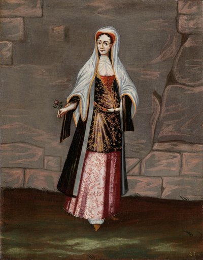 Mulher da Ilha de Mykonos de Jean Baptiste Vanmour (workshop of)