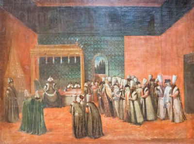 Sultão Ahmed III a receber um embaixador europeu, c.1725 (óleo sobre tela) de Jean Baptiste Vanmour