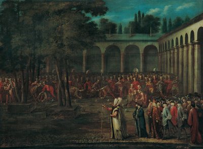 A Delegação de Embaixadores passando pelo Segundo Pátio do Palácio Topkapi de Jean Baptiste Vanmour