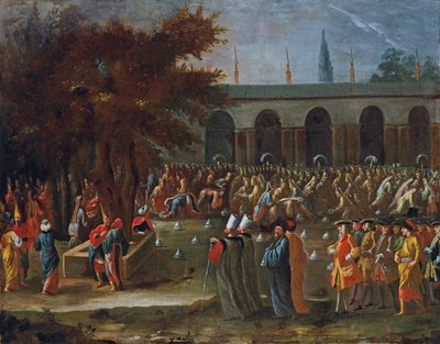O embaixador holandês com seu séquito recebido pelo sultão Ahmed III no Palácio Topkapi, Istambul de Jean Baptiste Vanmour