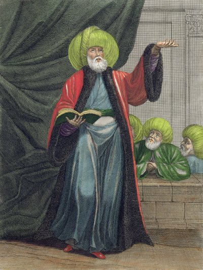 O Mufti, Mestre de Ouro da Lei, Placa 20 de Recueil de Cent Prints representando diferentes Nações do Levante das Pinturas Pintadas dapres Nature ..., gravada por Scotin, Gerard Jean Bapt de Jean Baptiste Vanmour