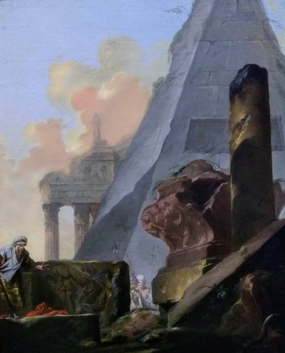 Alemão: Ruinen mit Pyramide
Francês: Ruines avec la pyramide de Sextius de Jean Barbault