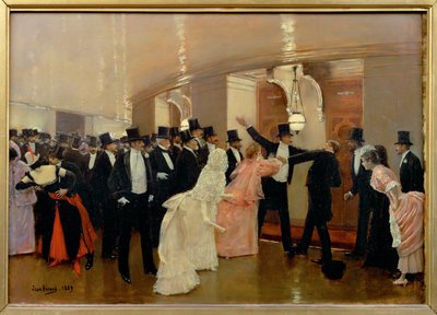 Discussão no corredor da ópera (pintura sobre tela) de Jean Beraud