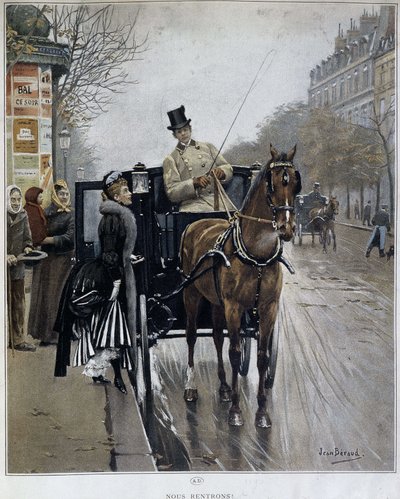 Mulher elegante numa carruagem em Paris: "Nós retornados" - ilustração de Jean BERAUD (1849 - 1935), final do século XIX. de Jean Beraud